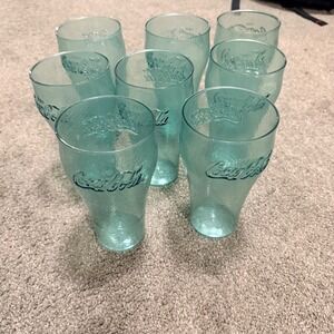 COCA-COLA Reusable Plastic‎ Tumblers Set of 8 Green Textured Cups Camping Patio